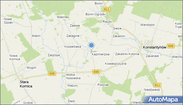 mapa Kazimierzów, Kazimierzów gmina Stara Kornica na mapie Targeo